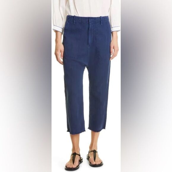 NWT Nili Lotan Luna Cotton & Linen Twill Crop Pants in Marine Blue Size 0 - Picture 4 of 6